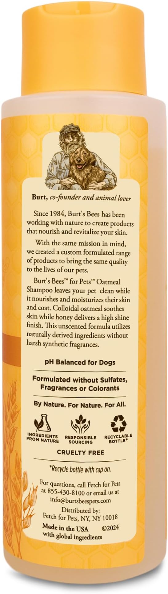 Burt's Bees for Pets Oatmeal Dog Shampoo with Colloidal Oat Flour and Honey, 95% Natural Origin Formulas, Shampoo for Dogs - Gentle Dog Shampoo, Best Dog Shampoo, 16 oz