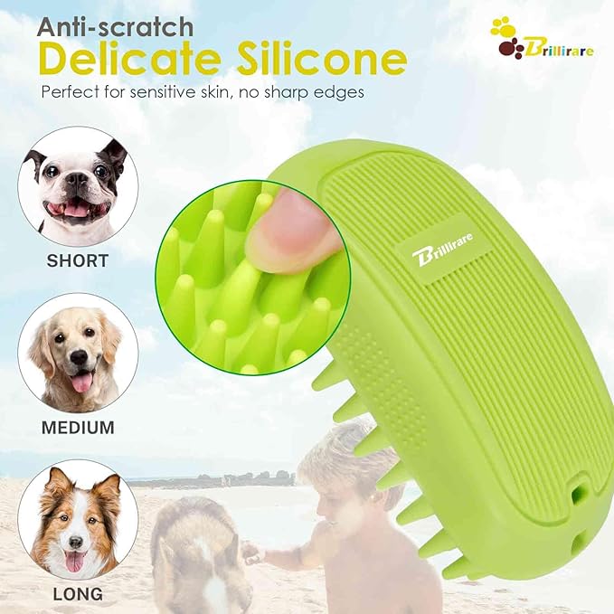 Dog Grooming Brush, Premium Soft Silicone Pet Bath Brushes, Rubber Shampoo Soothing Comb Scrubber for Wet Dry Long Short Haired Dogs & Cats Massaging, Deshedding Shower Scrubbing