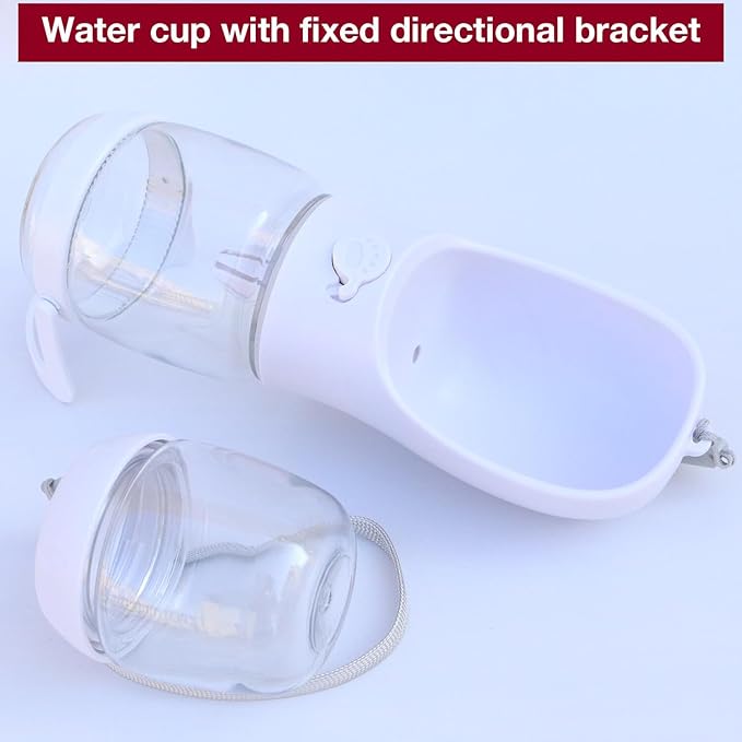 Dog Water Bottle with Food Container Holder, Travel Puppy Drinking Bowl, Portable Pet Water Dispenser, Patented Design, Food Grade Plastic 12 oz Water Bottle+100g Snack cans