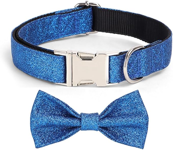 YSHOME&PET Bling Dog Collar with Bow Tie, Adjustable Bowtie Dog Collar with Metal Buckle D-Ring Soft Pet Collars for Cats Small Medium Large Boy or Girl Dogs Daily Walking or Holiday Party