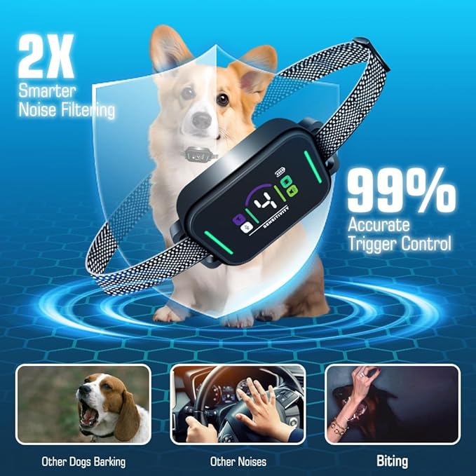 Dog Bark Collar, Rechargeable Anti-Barking Collars for Small, Medium and Large Dogs, Dog Training Collar with 8 Sensitivities, IP67 Waterproof Humane Over-Shock Protection(Black)