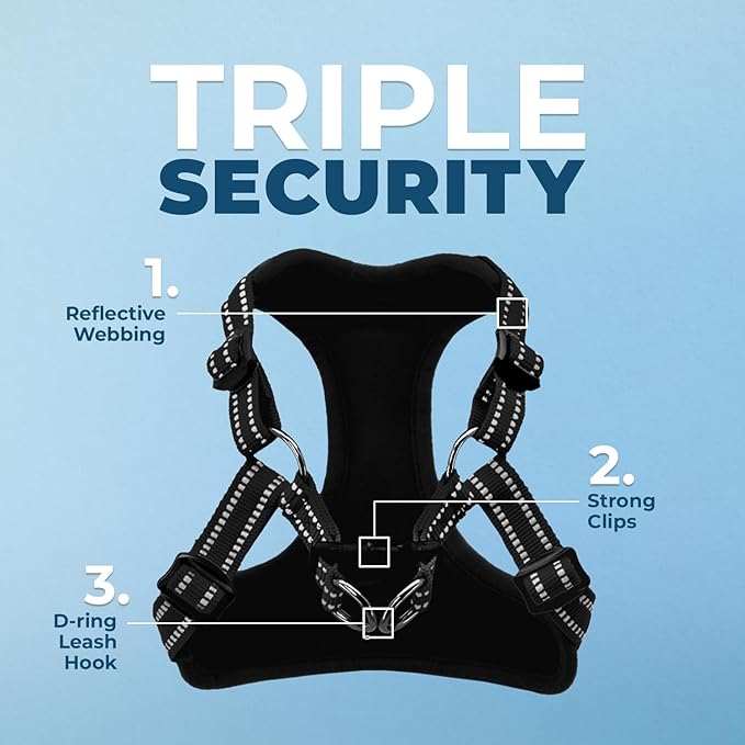 Best Pet Supplies Voyager Adjustable Dog Vest Harness Breathable No Pull Harness for Small, Medium, Large Dogs, Heavy Duty Harness for Walking, Jogging, Easy Step-in, Reflective Stripes - (Black), XS