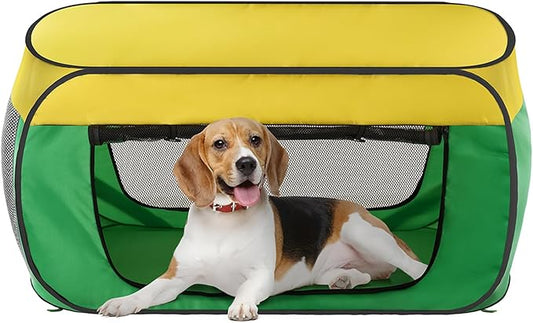 Collapsible Dog Travel Crate House Portable Dog Kennel for Small Medium Dogs Foldable Crate for Pets Cat Enclosure Indoor Outdoor Large Dog（Green and Yellow-Small）
