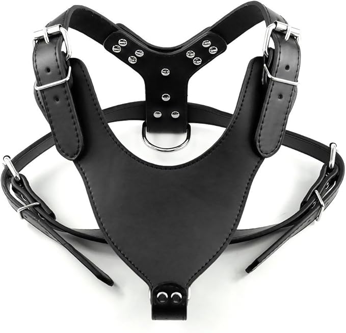 Dogs Kingdom 26"-34" Soft Leather Dog Harness Large for Pit Bull, Boxer, Bull Terrier Black