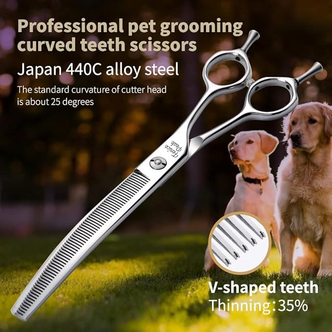 Fenice Peak Dog Grooming Shears Curved Thinning Scissors for Dogs and Cats Face Body Trimming Shears 440C 7''