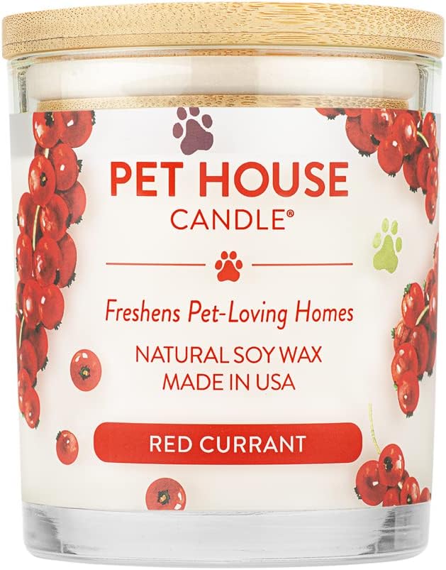 One Fur All Pet House Plant-Based/Soy Candle - Clean Burning, Long Lasting Pet Odor Eliminator for Home - Red Currant Scent