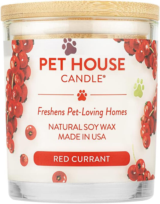 One Fur All Pet House Plant-Based/Soy Candle - Clean Burning, Long Lasting Pet Odor Eliminator for Home - Red Currant Scent