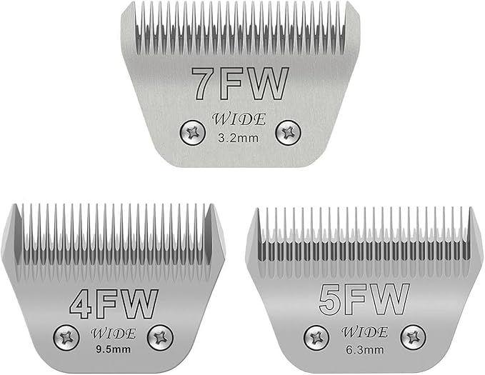 3PCS Wide Blades for Dog Grooming Blades Compatible with Andis,Oster A5,Wahl km10 Dog Clippers Stainless Steel Blades Blades for Animal Dog,Cat,Horse,Silver,Size #4FW+5FW+7FW