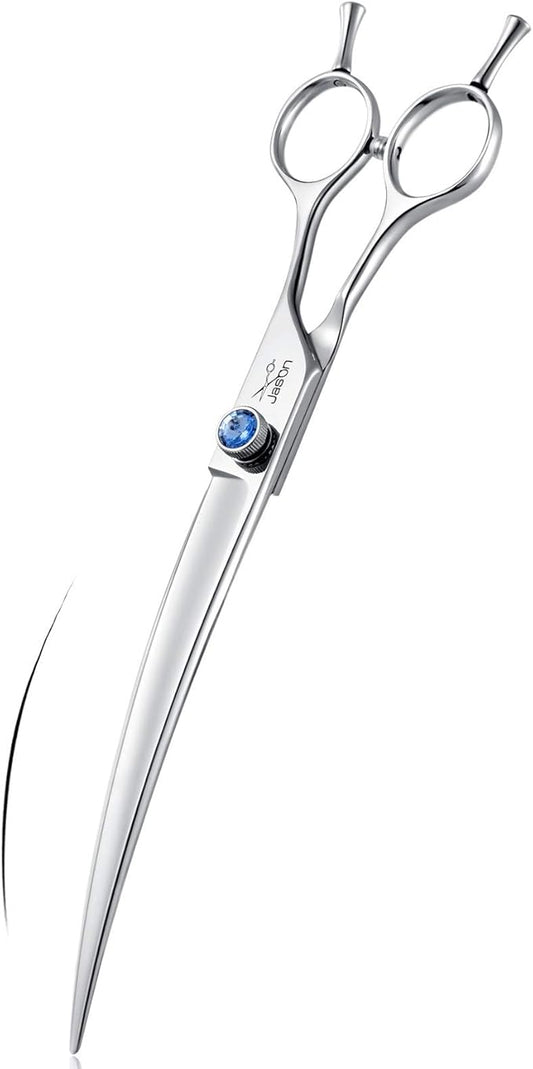 JASON 8" Curved Dog Grooming Scissors Ergonomic Pets Cats Trimming Shears with Offset Handle and a Jewelled Screw for Right Handed Groomers Long Sharp Comfortable