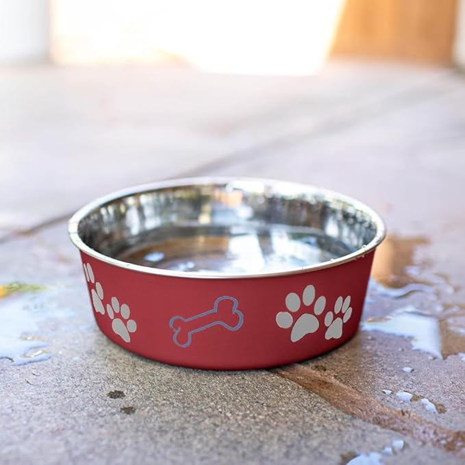 Loving Pets Bella Dog Bowls- Stainless Steel Dog & Cat Bowls - Spill Proof Dog Food Bowl, Cat Bowl, Puppy Essentials & Pet Supplies Great for Home & Travel (X-Large 65-100lbs, Merlot)