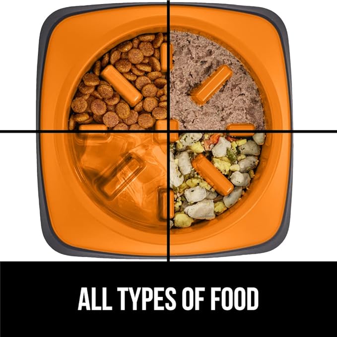 Gorilla Grip Slow Feeder Dog and Cat Bowls, Interactive Puzzle Toy for Dogs and Cats Food Training, Keeps Pets Busy and Prevents Puppy Overeating, Large, Small Breeds, 100% BPA Free, 4 Cup Orange