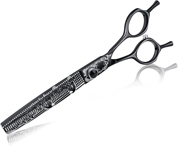 JASON 7" Thinning Dog Grooming Scissors, Ergonomic Pets Grooming Thinner Blender Shears Cat Trimming Texturizing with Offset Handle, Stainless Steel, Light Weight, Sharp, Safe, Comfortable