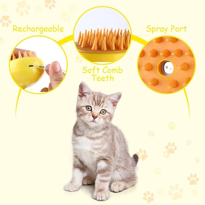 Cat Steam 3-in-1 Multifunctional Silicone Brush - Grooming Tool for Removing Tangles and Loose Hair from Cats, Dogs, and Pets - Massager with Steam Function