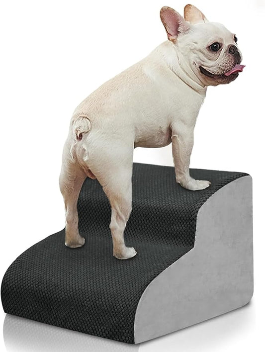BOMOVA Dog Stairs for Small Dogs, 2-Step Dog Steps for Bed and Couch, High Density Foam Pet Stairs for Small Dogs and Cats, Non-Slip Bottom Dog Ramp, Grey, 2/3/4/5 Steps