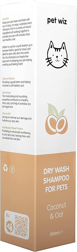 Dry Wash Shampoo for Pets – Soothing & Deodorizing, Natural Ingredients, Quick Drying & No Rinsing Required (Coconut & Oat)