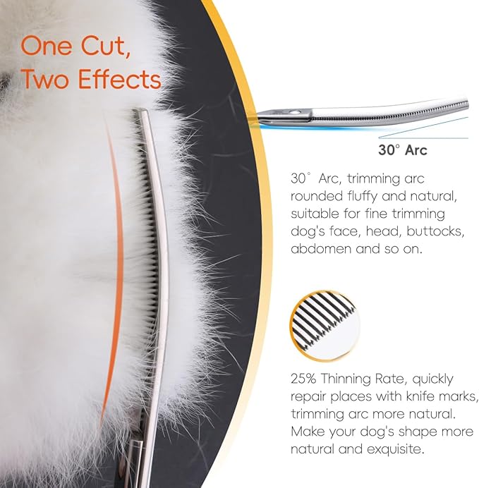 Curved Thinning Shears for Dogs 7.5'' Professional Blender Thinning Shears for Medium Large Dog 35% Thinning Rate (7.5 In, V Type Blender)