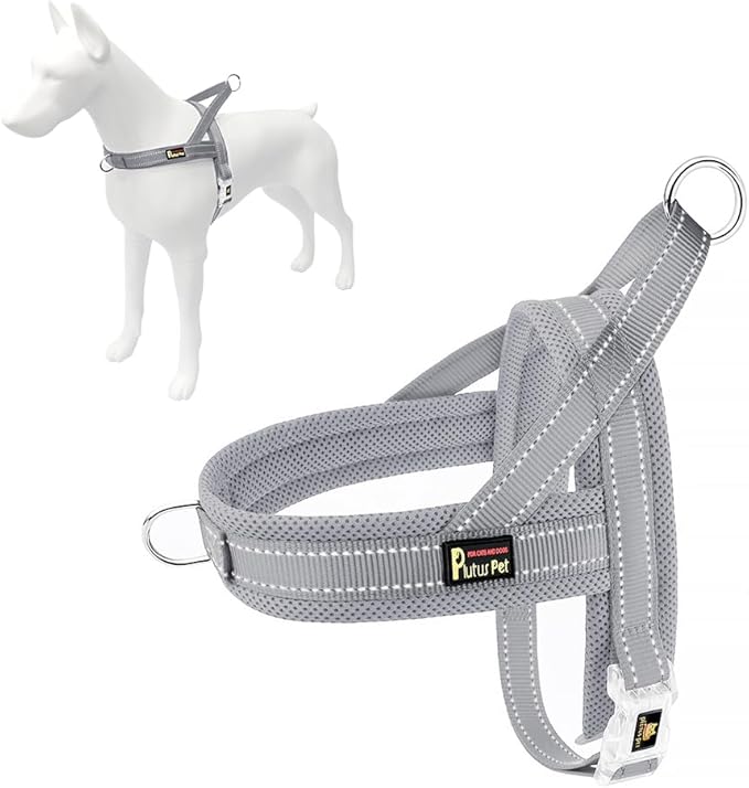 Plutus Pet No Pull Dog Harness with Breathable Mesh Padded, Adjustable Reflective Escape Proof Dog Harness, Quick Fit Dog Vest Harness for Small Medium Large Dogs(L, Gray)