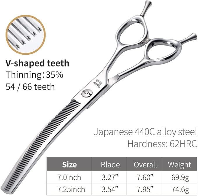 Fenice Peak Dog Grooming Shears Curved Thinning Scissors for Dogs and Cats Face Body Trimming Shears 440C 7''