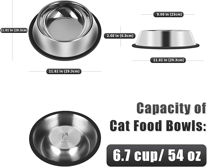 3Pcs Stainless Steel Dog Bowls Set - Non-Slip Food and Water Bowl 54 Oz - Dishwasher-Safe, Rust Resistant Metal Pet Bowls for Small/Medium/Large Sized Pets