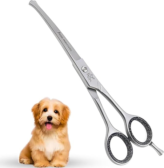 Dog Grooming Scissors, Hair Cutting Shears with Ball Tip Curved,Grooming Scissor for Pet, Scissors for Dogs,Safety Round Tips, Barber Supplies Pet and Saloon Use (Ball CVD 6.5)