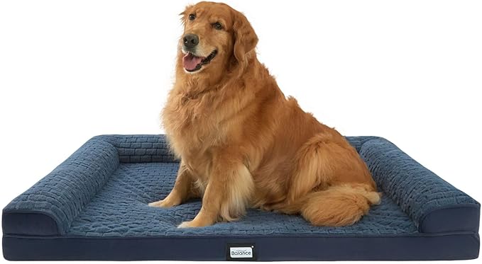 BALANCE Orthopedic Dog Bed, Egg Crate Foam Dog Couch for Pet Sleeping, Pet Sofa with Removable Washable Cover & Nonskid Bottom, Comfy Dog Bed for Extra Large Dog, Blue