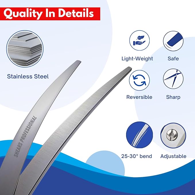 Dog Grooming Scissors, Curved Scissor for Dog Grooming and Cats, Pet shears for Trimming Face & Paws, 7 In Curved Blade