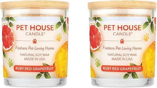 Pet House 9 oz Ruby Red Grapefruit Scented Pet Odor Candle, Clean Burning, Long Lasting, Plant Based Spring, Summer Scented Soy Candles, 60 Hour Burn Time, Pack of 2