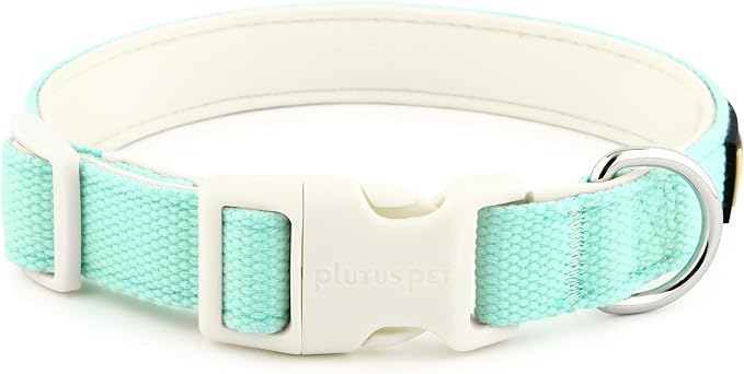 Plutus Pet Cotton Dog Collar, Heavy Duty Collar with Soft Padding, Adjustable and Comfortable for Small Medium and Large Dogs, Light Cyan, L