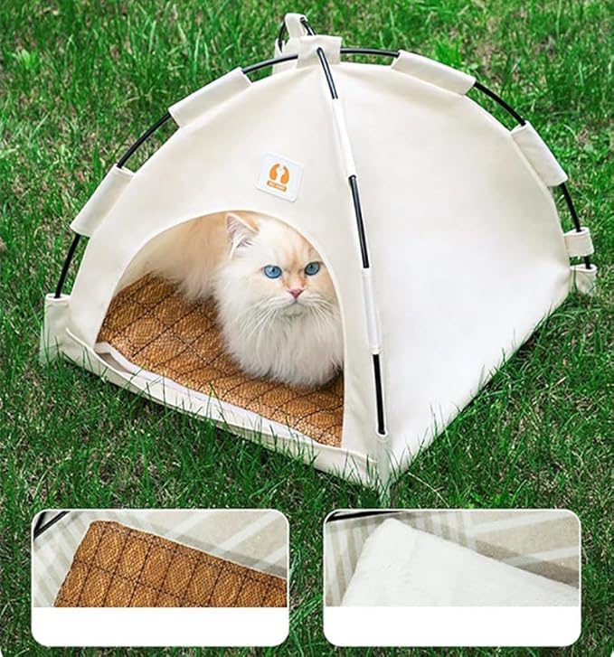 Cute Cat Teepee Cave, Cat Tent Foldable Indoor Outdoor with Thick Mat,Puppy Bed Tent,Bunny Pet Tent Teepee,Portable Dog House Teepee Tent, Cat Bed,Dog Bed Tent,Puppy Bunny,Pet Tent Teepee (A, M)