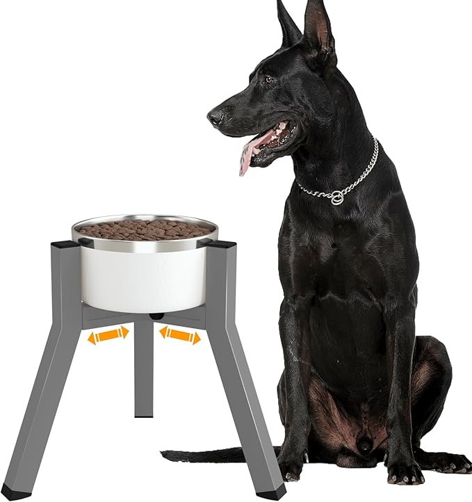 Dog Bowl Stand, Adjustable Width for 7-10.6'' Bowls, Raised Dog Food & Water Bowls, 11'' Tall, Grey (Bowl Not Included)