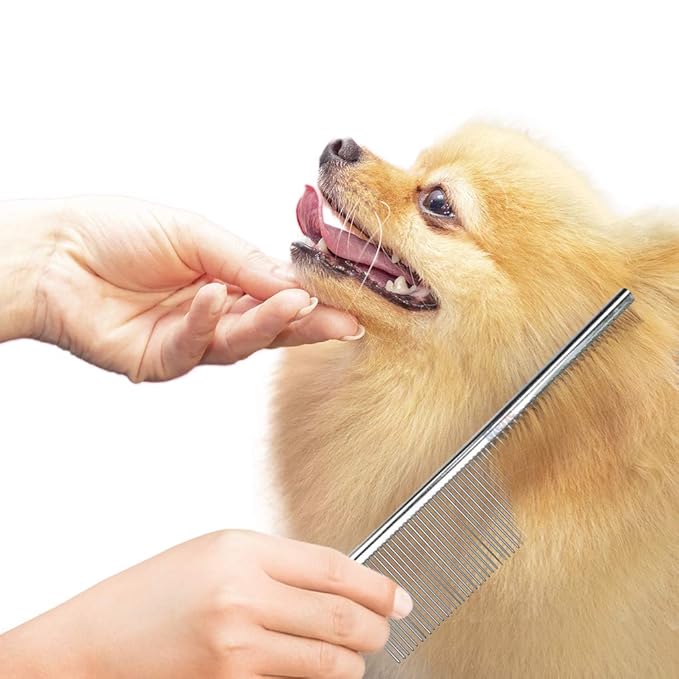 CoCoo Pet Grooming Comb, Stainless Steel Teeth, Detangling and Loose Fur Brush, Encourages Hair and Skin Follicles, Perfect for Small & Medium Cats and Dogs (Small (7.5" x 1.3"))