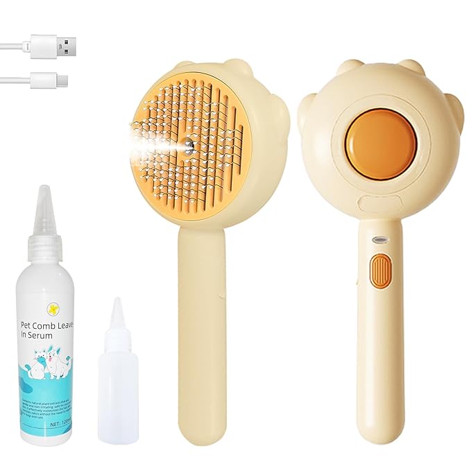 3-in-1 Steam Brush For Cats，Indoor Dog Grooming Shedding Defur Comb，For Long And Short Haired Pets Spray Hair Removal Comb – Includes Cleaning Waterless Shampoo