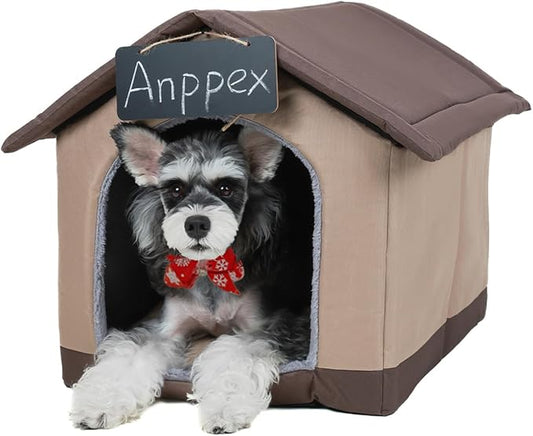 ANPPEX Small Dog House Indoor,M Size Indoor Dog House for Small Dogs and Cats,Covered Dog Bed with Cushion,Brown