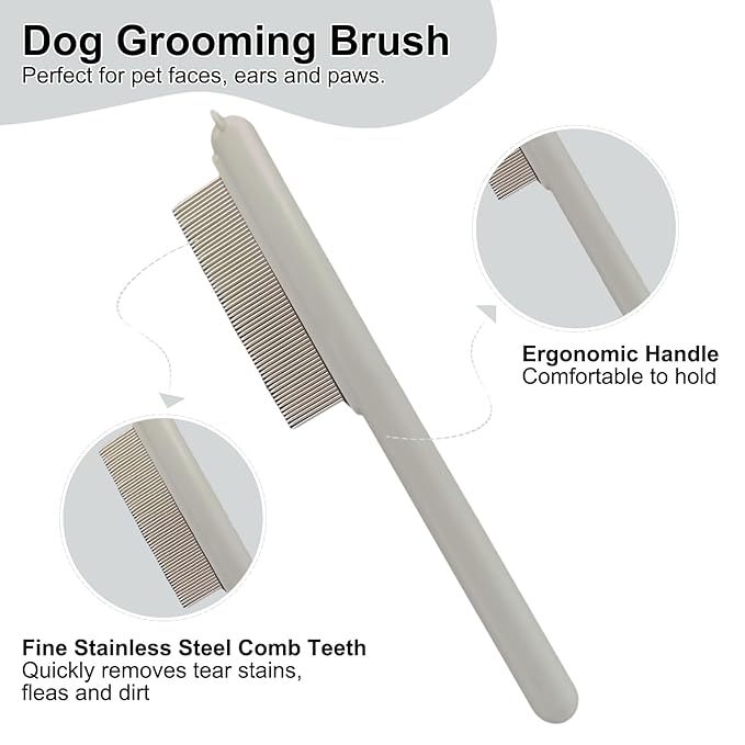 Cute Plastic Dog Comb with Stainless Steel Bristles and Furry Ears Design - Pet Grooming Tool for Removing Dirt and Tangles （Grey）