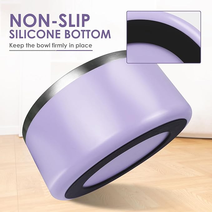 IKITCHEN Dog Bowl for Food and Water, 40 Oz Stainless Steel Pet Feeding Bowl, Durable Non-Skid Insulated Heavy Duty with Rubber Bottom for Medium Large Dogs (40 Ounces/5 Cup, Light Purple)