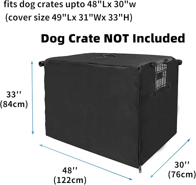 Dog Crate Cover 48 inch XL Dog Kennel Outside Cover, Big Dog Cage for Large Dogs Wire with1 2 3 Doors, Waterproof 600D Oxford Fabric Indoor/Outdoor Black（Dog Crate NOT Included）