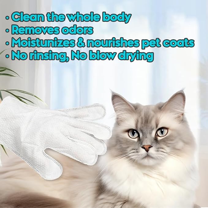 Cleaning Glove for Dog and Cat, Wipes Gloves for Dog and Cat Fur Face, Ear, Eye, Paws Cleaning Wipes Pet Wash Free Gloves, Grooming Wipes for Pet No Rinse Thick Dog Wipes Gloves(6 Pcs)