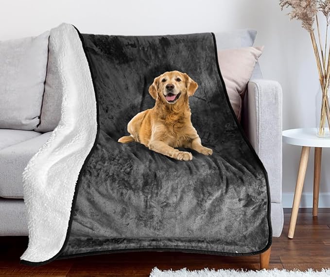 Bucephalus Waterproof Dog Blanket, Thick Reversible Soft Pet Blankets for Couch Bed Protection, Pee Proof Sherpa Fleece Blanket for Small Medium Large Dogs Puppy Cats Washable (Gray,50"×60")