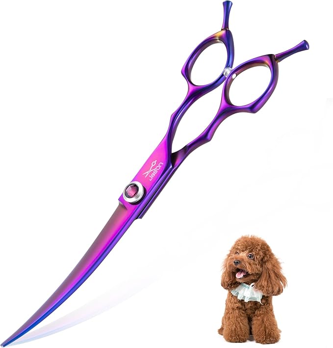JASON 7.5" Dog Grooming Scisssors - Professional Curved Shears for Dogs, Japanese 440C Stainless Steel Dog Cutting Scissors with Diamond Adjustable Screw