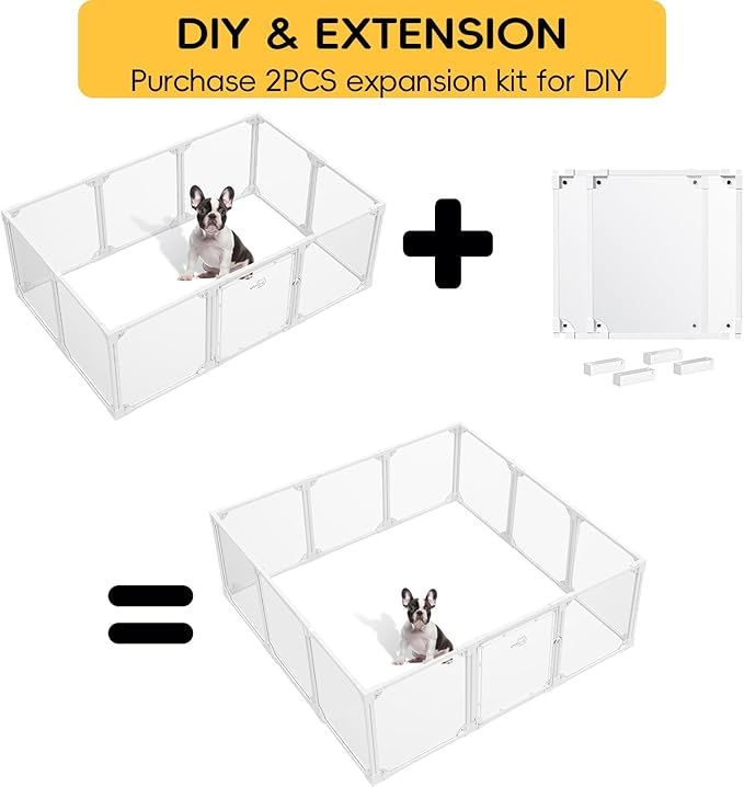 Clear Acrylic Metal Dog Playpen Indoor, Easy Assemble Transparent Puppy Playpen, Expandable & Durable Dog Fence for Puppies and Small Dogs (23.6" H, 10PCS)