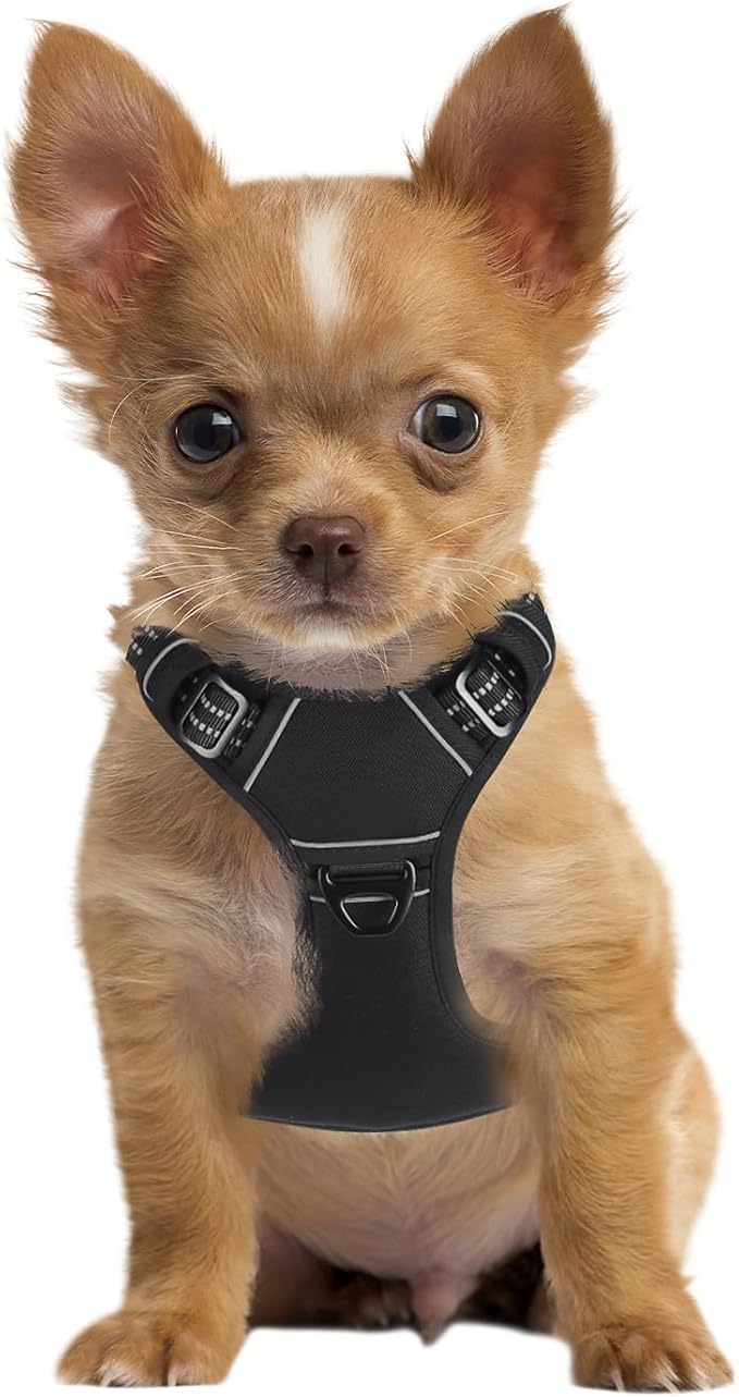 Dog Harness,No Pull Pet Harness Adjustable Reflective Pet Harness Easy Control Handle for Small to Large Dogs Soft Padded Puppy Vest (Black, Extra Small)