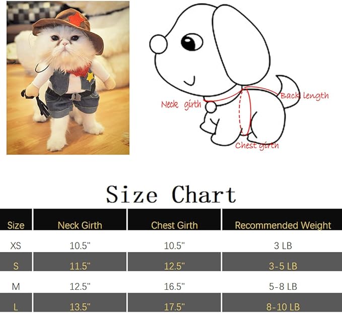 NACOCO Cowboy Dog Costume with Hat Dog Clothes Halloween Costumes for Cat and Small Dog (X-Small) Blue