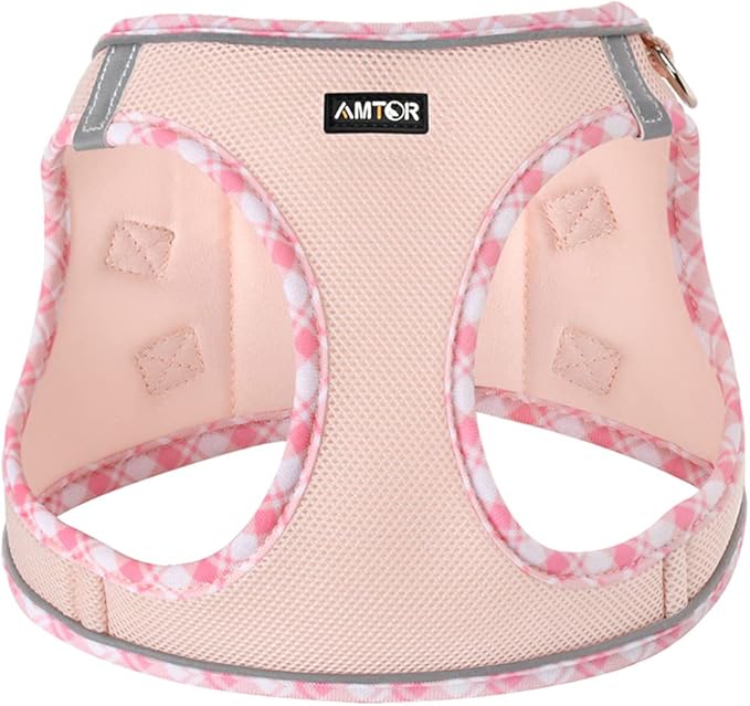 AMTOR Small Dog Harness with Leash Set, No Escape Easy Walk Puppy Harnesses for Training Walking, Step-in Reflective Soft Dogs Vest for XS S Medium Extra-Small Large Sized Dog(Pink,L)