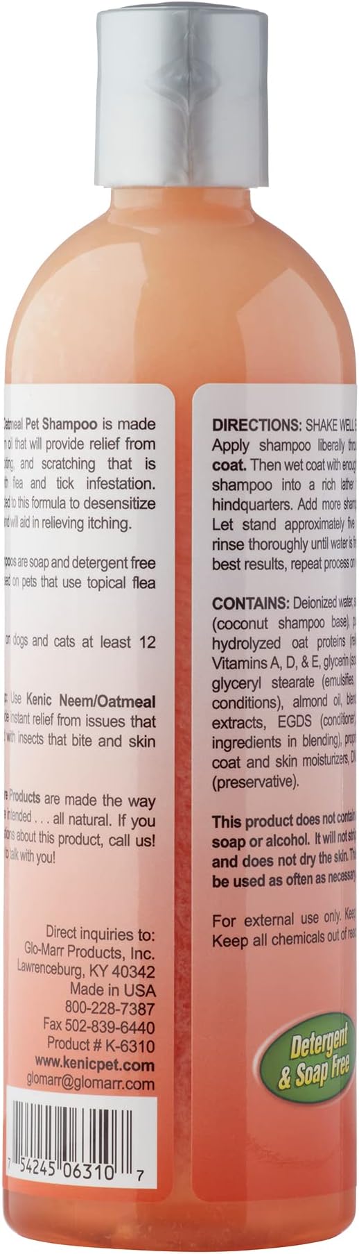 Kenic Ultra Soothing Neem Oatmeal Pet Shampoo, Made in USA with Naturally Derived Ingredients, Soap & Paraben Free, pH Balanced