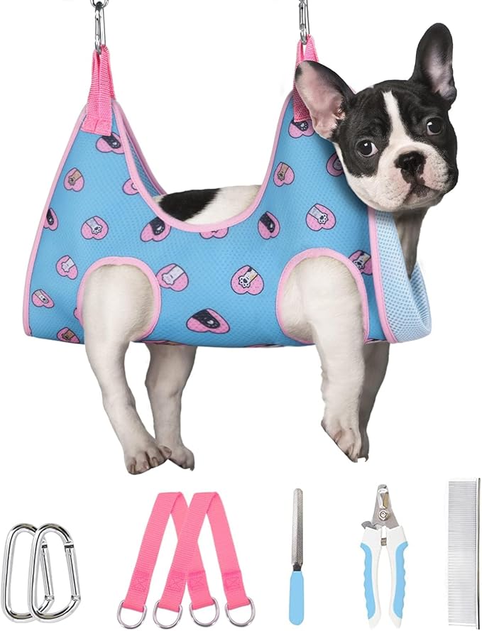Supet Medium Dog Grooming Hammock Harness for Cats Dogs, Relaxation Pet Grooming Hammock Restraint Dog & Small Animal Leashes Sling(M（ Legs Spacing：9"-12.5" / Max W：50LBS ）