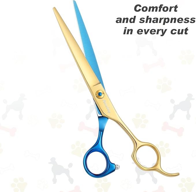 Dog Cat Scissors for Grooming, Pet Shears for Thick Coats and Matted Hair, Thinner Curved Straight Chunker Stainless Steel Shears
