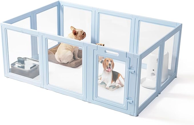 DIY Clear Acrylic Dog Playpen House,Quick Easy Assembly and Disassembly,Strong Floor Suction,Indoor and Outdoor Use,Easy Cleansing Puppy Fence (Sky Blue, 23.6" H, 12PCS)