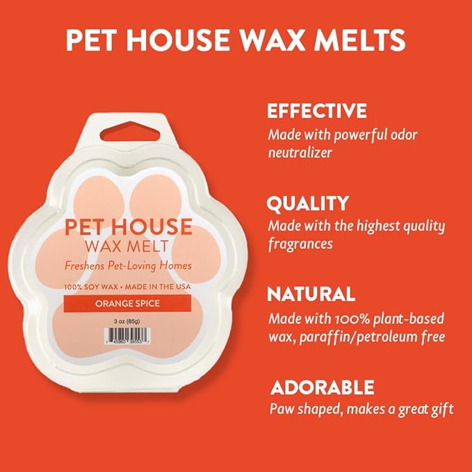 One Fur All Pet House Wax Melts - Orange Spice, Pack of 2 - Long-Lasting Scented, Natural Wax Melts for Pet Odor Elimination