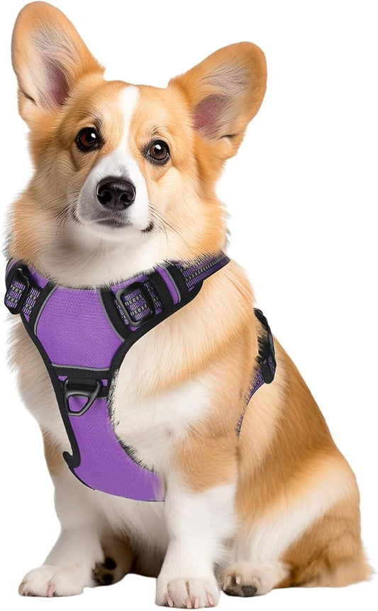 Dog Harness,No Pull Pet Harness Adjustable Reflective Pet Harness Easy Control Handle for Small to Large Dogs Soft Padded Puppy Vest (Purple, Medium)