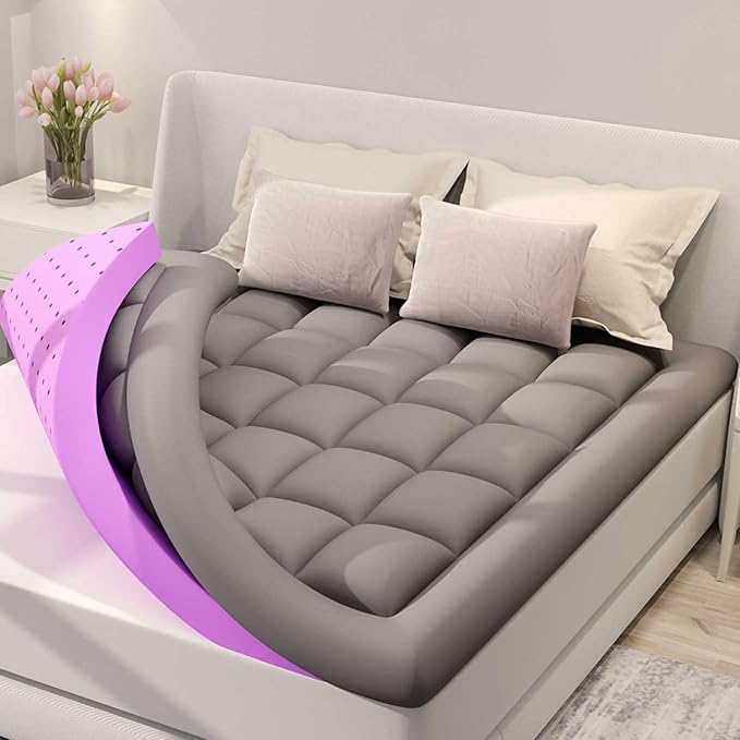BDEUS Dual Layer 5 Inch Memory Foam Mattress Topper Twin XL Size for Dorm Room, 2 Inch Gel Memory Foam Plus 3 Inch 1450 GSM Pillow Top Mattress Pad Cover,Dark Gray